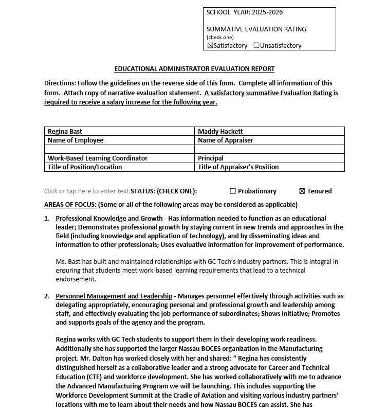 Preview of Regina Bast's 2025–2026 summative evaluation